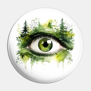 Green Forest Eye Watercolor Pin