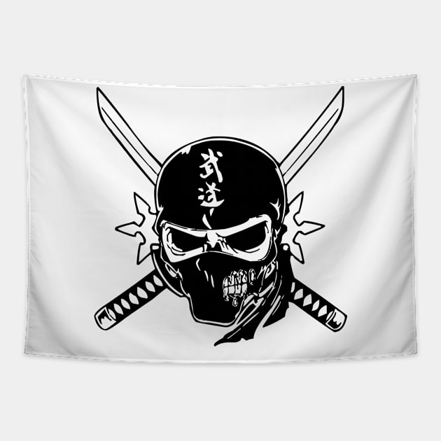 Stealth and Steel - Ninja Skull Tapestry by Salaar Design Hub