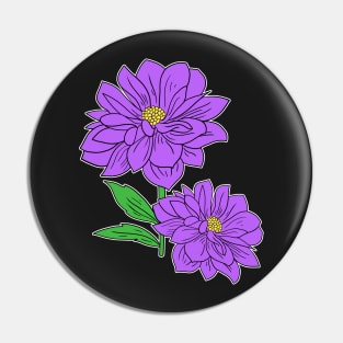 Violet Aster floral Hand Drawn Gardening Gift Pin