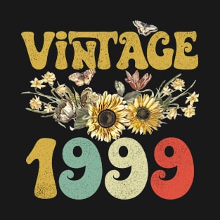 Vintage 1999 Sunflower Floral Retro Groovy 24th Birthday T-Shirt