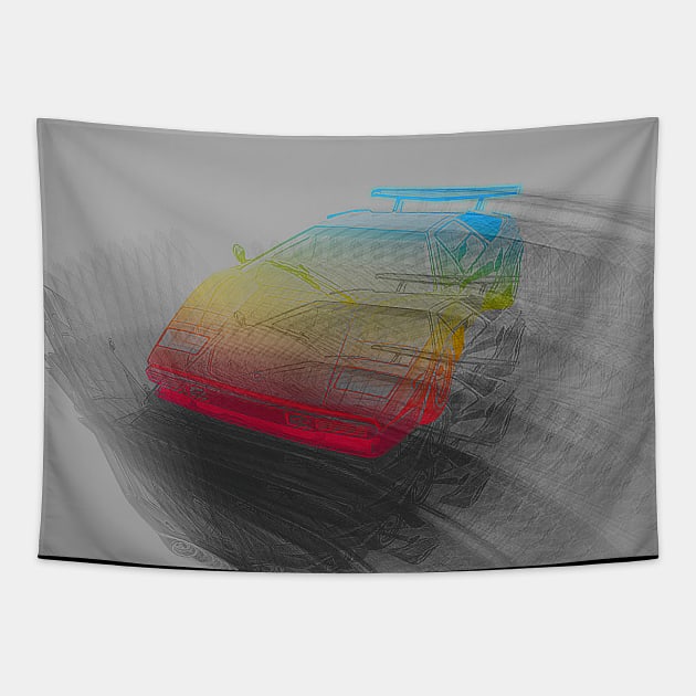 Lamborghini Countach Glitch Aesthetic Design Tapestry by DankFutura