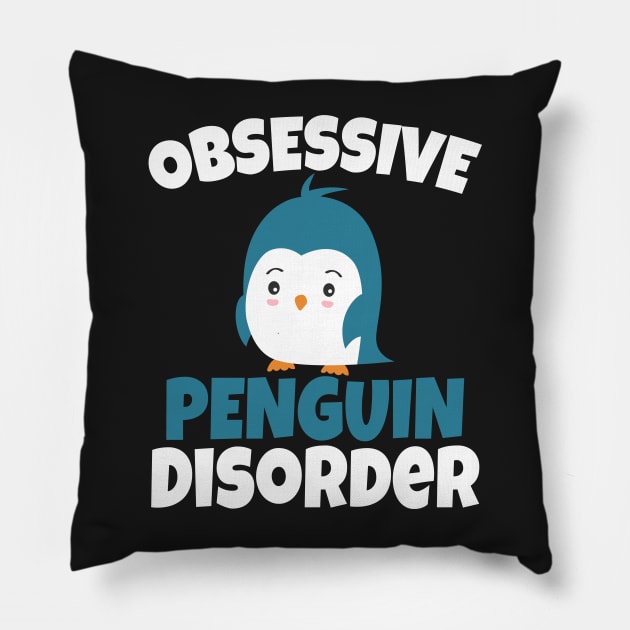 Cute Obsessive Penguin Disorder Pillow by yass-art