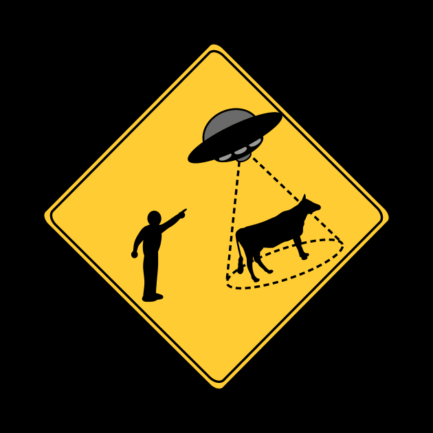 Road Sign Cow and UFO by WarriorWoman