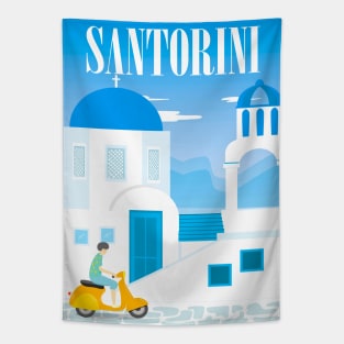 Santorini, Greece - retro travel poster Tapestry