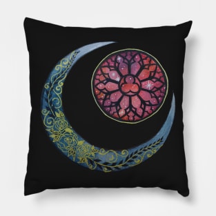 Watercolor Halloween Moon and Gothic Rose Pillow