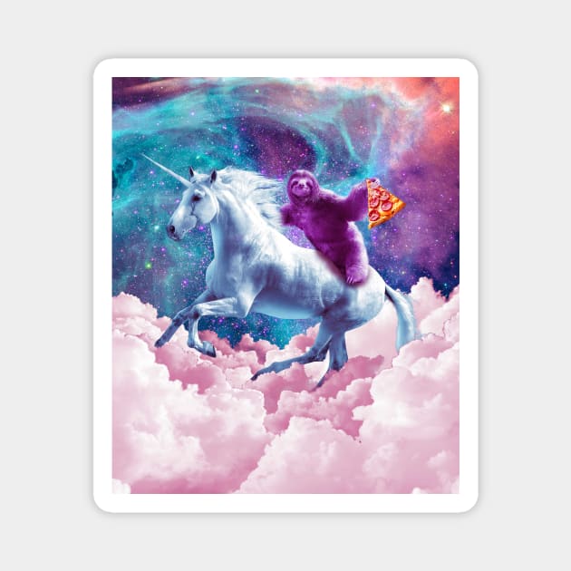 Space Sloth On Unicorn - Sloth Pizza Magnet by Random Galaxy