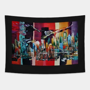 New York City Skyline Bald Eagle Tapestry