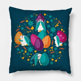 Busy Easter Bunnies // teal Pillow