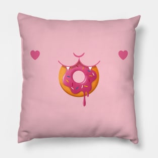 Cat Having Donut - Strawberry Pink Pillow