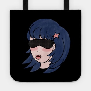 Pepette Star Light, Dreams & Love Beautiful Blue Haired Girl With Sunglasses and a Star Barrette Rockstar Blue Hair Lover Perfect Gift for Blue Haired Girl Hair Pin Blushing Woman Cute Girl Design Tote