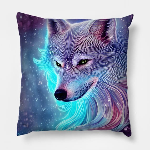 Luminous Snow Wolf Pillow by LyndiiLoubie