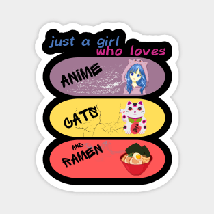 anime girl character, cats and ramen Magnet