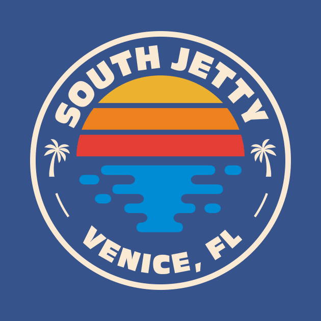 Retro South Jetty Beach Venice Florida Vintage Beach Emblem by Now Boarding