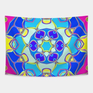 Cartoon Mandala Flower Blue Yellow and Pink Tapestry