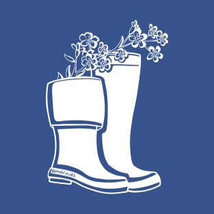 Forget Me Not White Lineart Rain Boots T-Shirt