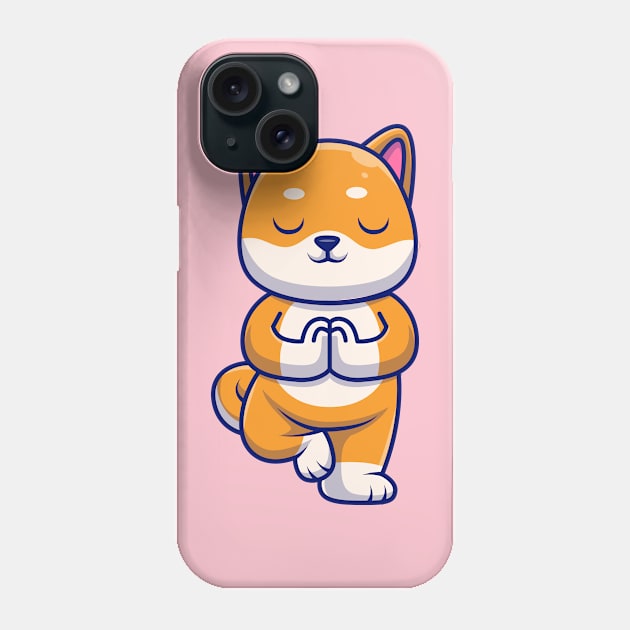 Cute Shiba Inu Dog Meditating Yoga Cartoon Phone Case by Catalyst Labs