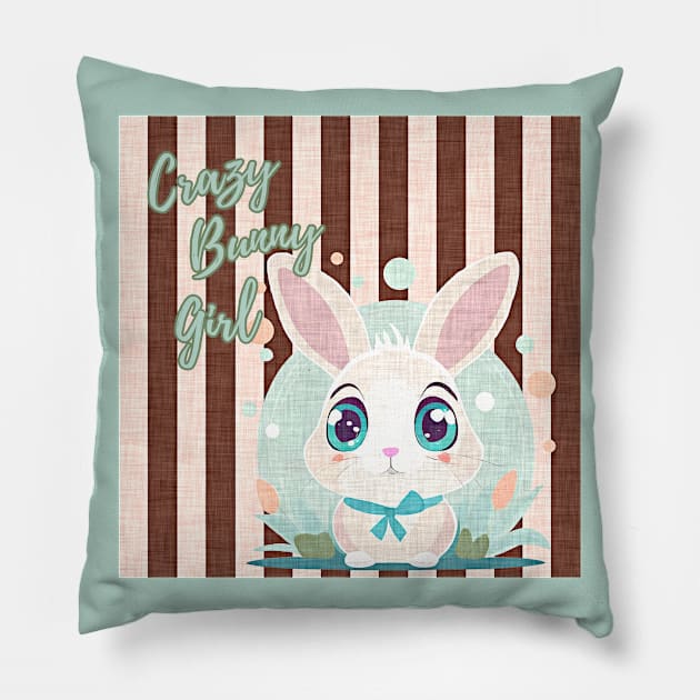 cute rabbit, "crazy bunny girl" quote, fabric like print, pastel colors Pillow by art-of-egypt