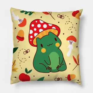 Cute Cottagecore Mushroom Frog Pillow