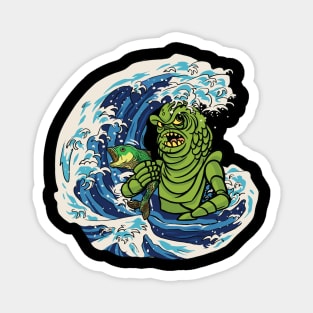 Annoyed Frogman in the surf fishing Graphic Magnet