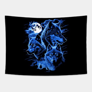 Majestic Wolves Howling at the Moon Graphic Tee Tapestry