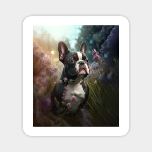 Pied French Bulldog in a Flower Garden Magnet