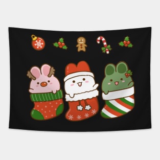 Bunnies Christmas Stockings Green 2 Tapestry