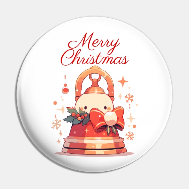 Merry Christmas red bell with ribbon Pin by DemoArtMode