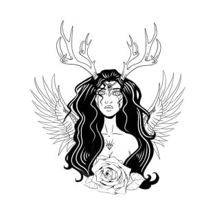 Deer Maiden Tattoo Fashion T-Shirt