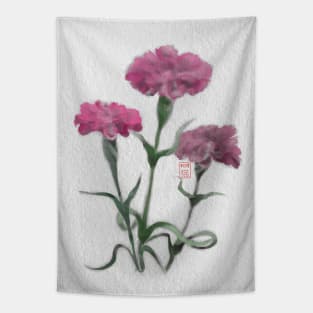 watercolor and sumiE ink pink carnations Tapestry