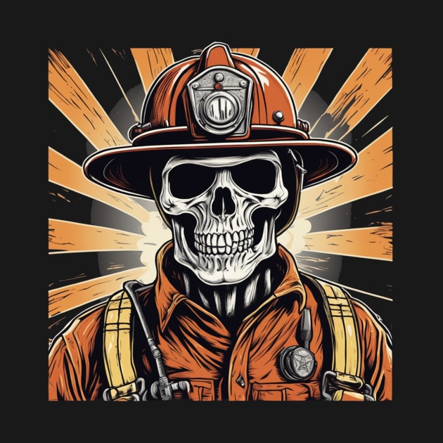 Skeleton fireman retro halloween design by Edgi