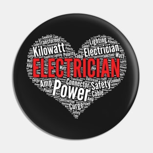 Electrician Heart Shape Word Cloud Funny Nerd Engineer graphic Pin