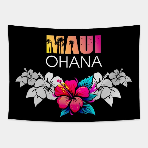 Maui Hawaii: Ohana (Family) on a Dark Background Tapestry by Puff Sumo