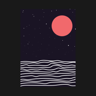 Minimalist Starry Night and Ocean waves Grapic Design T-Shirt