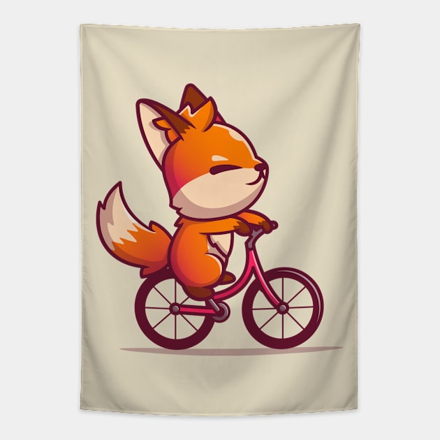 Cute Fox Riding Bike Tapestry by Catalyst Labs