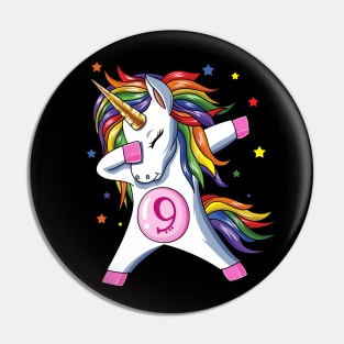 Dabbing Unicorn 9th Birthday Pin