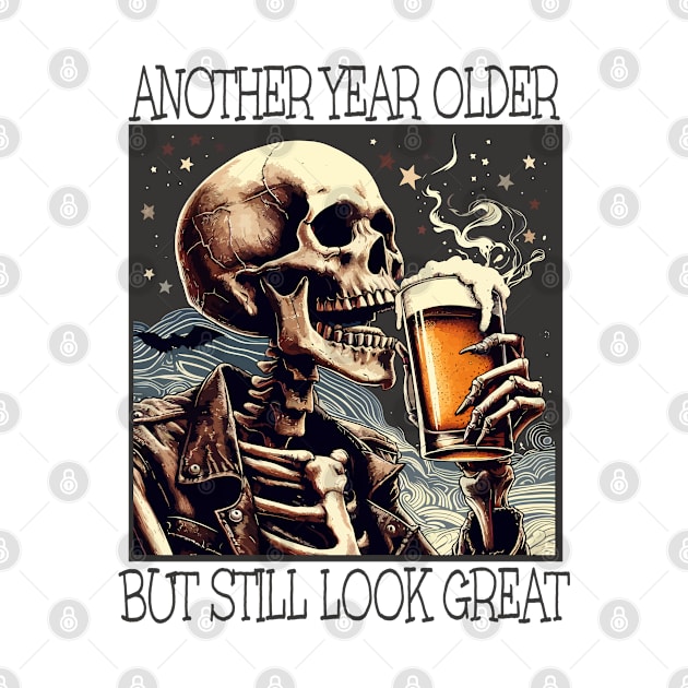 Birthday Mens Beer Drinking Skeleton by Kudostees