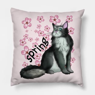 A black and white cat for Spring Pillow