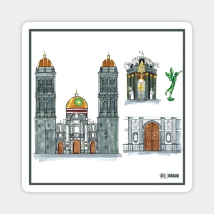 puebla's cathedral, urban sketch Magnet