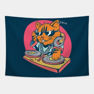 Funny Cartoon Cat DJ Tapestry