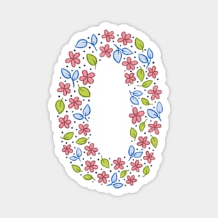 Floral Monogram Letter O - pink and blue Magnet