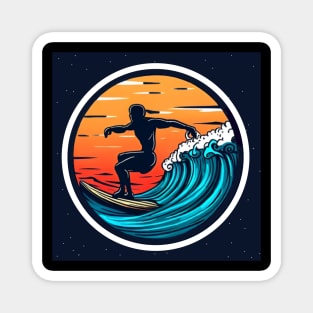 Surfing man on the seas at evening. Magnet