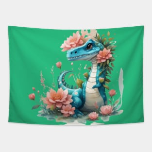 Cute floral trex dynosaur Tapestry