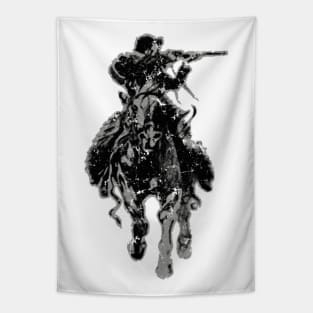 Rustic cowboy with rifle riding horse classic sketch Tapestry