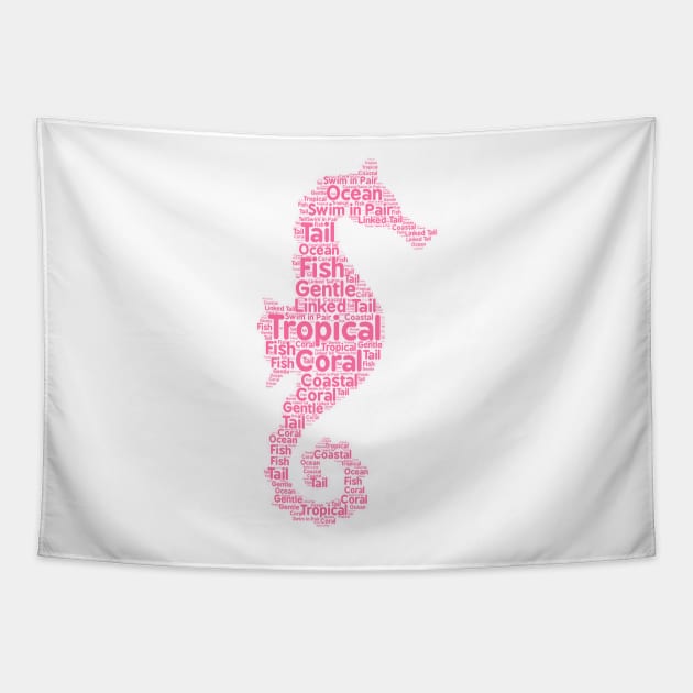 Small Pink Seahorse Shape Word Cloud Art Tapestry by ckandrus