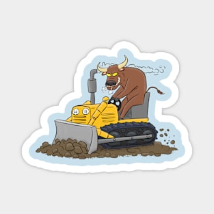 Funny bull driving bulldozer cartoon Magnet