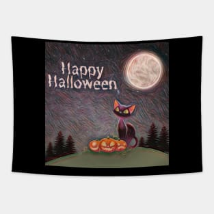 Black Cat Happy Halloween Design Tapestry