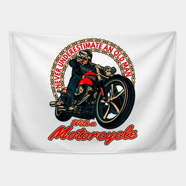 Never underestimate an old man,with a motorcycle,badass biker, funny motorcycle Tapestry by Lekrock Shop