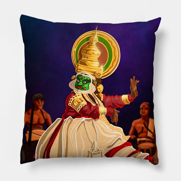 Kathakali Night - Golden Frame Pillow by deb draws