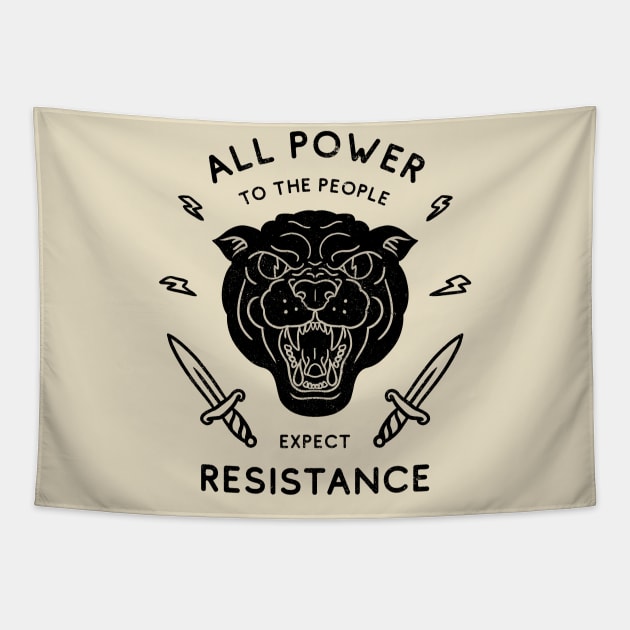 Black Panther - All Power to the People - Expect Resistance | Black Owned BLM Black Lives Matter | Original Art Pillowcase | Tattoo Style Logo Tapestry by anycolordesigns