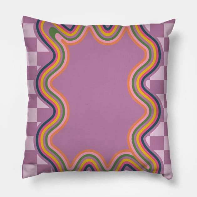 Purple Checkerboard Wavy Lines Pillow by Colorable